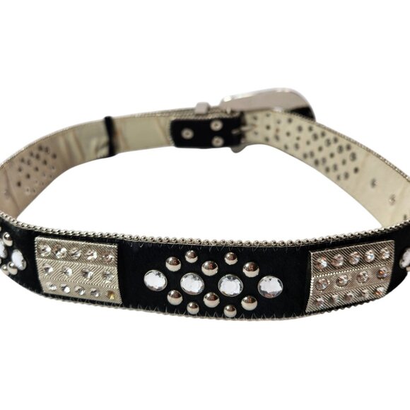 Vintage BHW Women's Black Leather Western Belt Silver Bling Accents Sz Medium - Picture 10 of 13